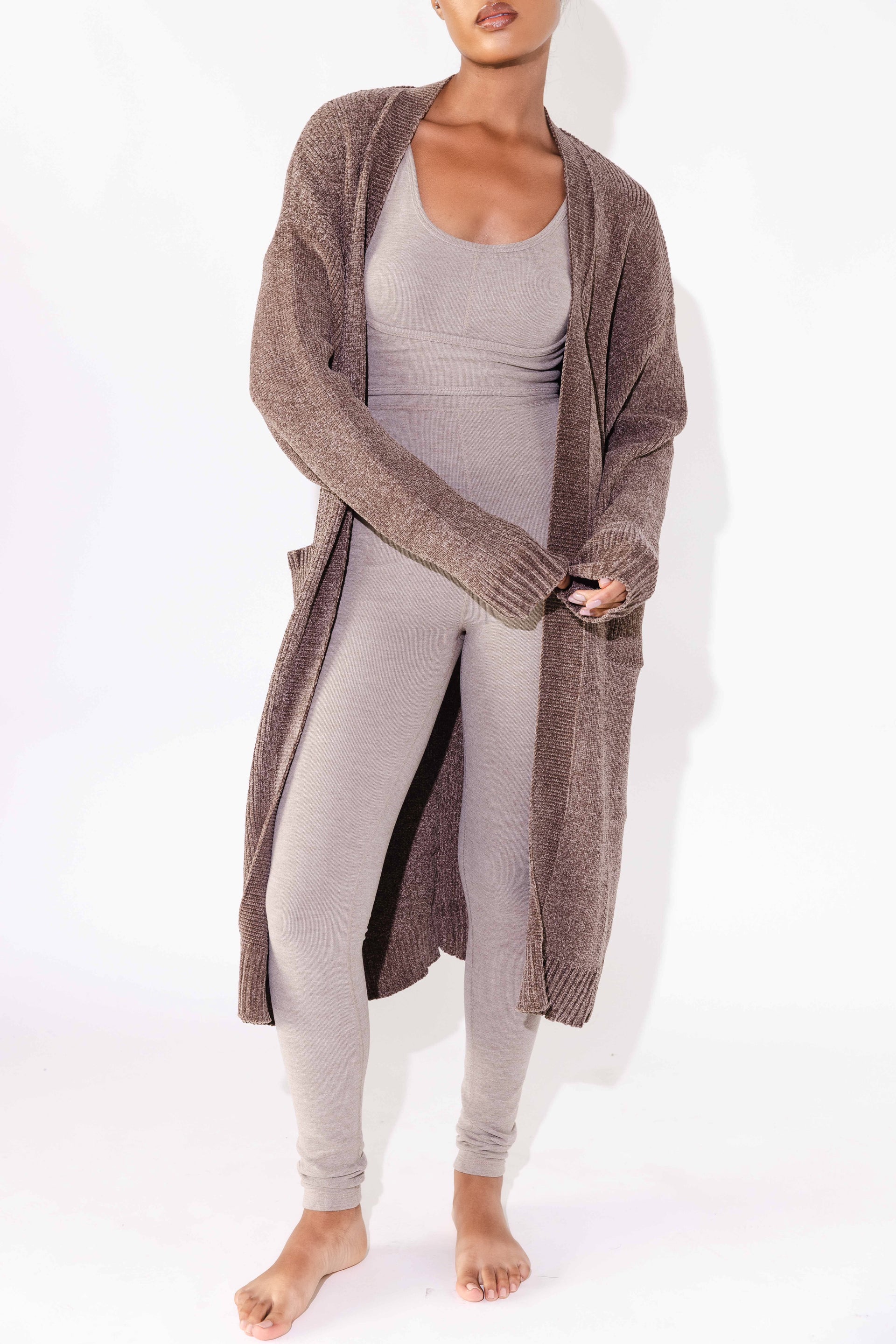 【新品】AMERI アメリ / LINE LONG CARDIGAN Longline Hooded Cardigan - Black - Ron Tomson