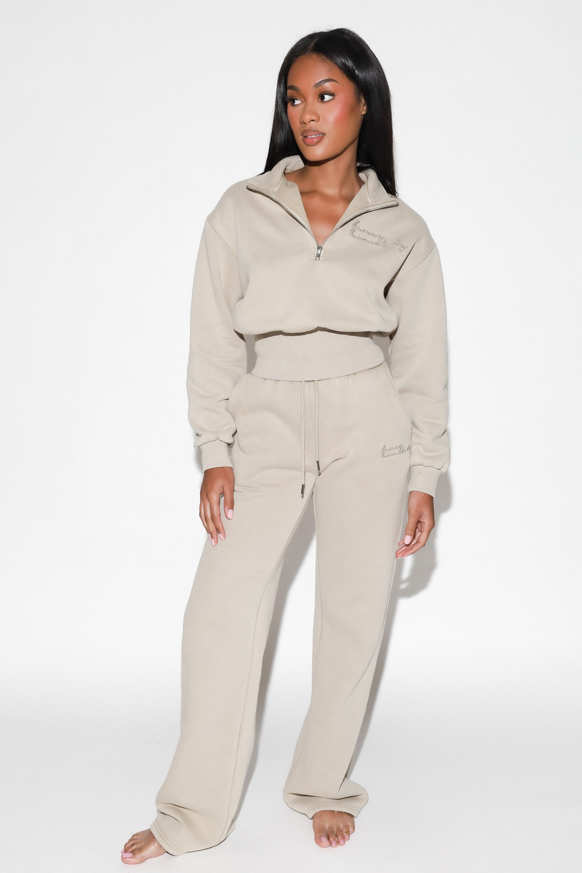 Signature Plush Quarter Zip (OAT & GREY) – Fancy Homebody